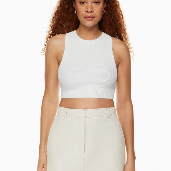 Aritzia Babaton Sculpt Knit Racer Cropped Tank Racerback in White - Picture 1 of 3